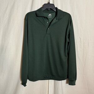 Top Flite // Men's Green, black stripe Polo Shirt long sleeves size small Mar2